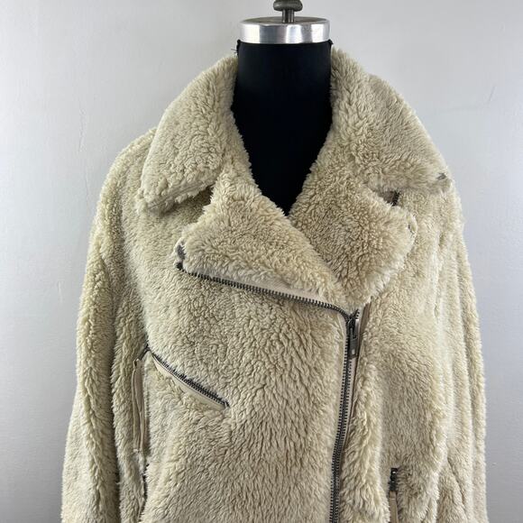 We The Free People So Cozy Slouchy Fleece Moto Jacket Sherpa Fuzzy Size S - Picture 2 of 9